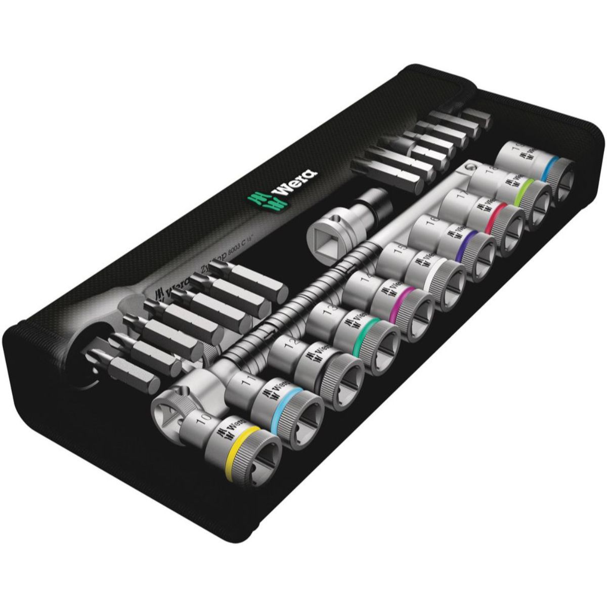 Wera 8100 SC 7 Zyklop Metal-Knarrensatz, Durchsteckvierkant, 1/2"-Antrieb, metrisch, 28-teilig