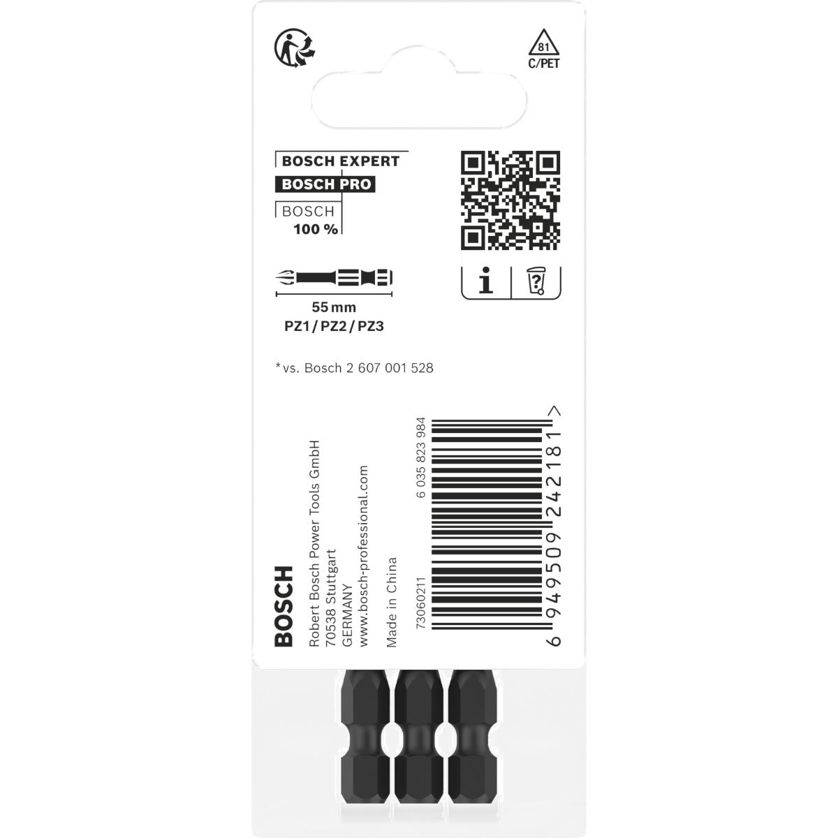 Bosch PRO Pozidriv Impact Bit,PZ1,PZ2,PZ3,55 mm - 3 teiliges Set
