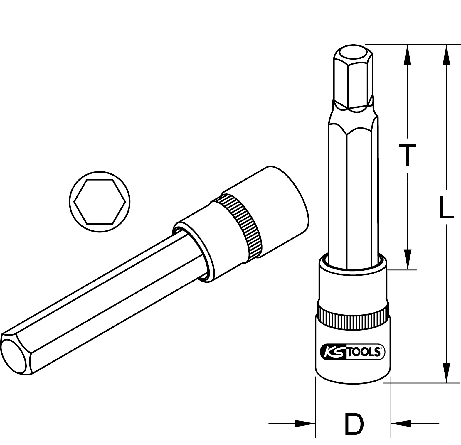 KS Tools 1/2" CHROMEplus Bit-Stecknuss Innensechskant, lang