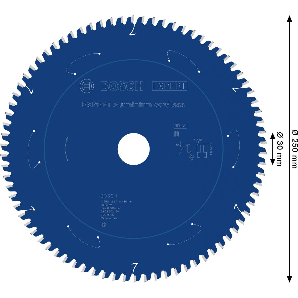 Bosch EXPERT Aluminium Kreissägeblatt, 250x30 mm, Z78