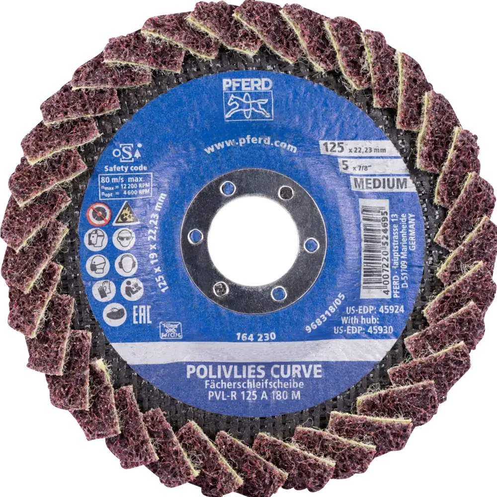 PFERD TOOLS POLIVLIES-CURVE Lamellenscheibe PVL-R Korund Ø 125 mm Bohrung 22,23 mm A180M