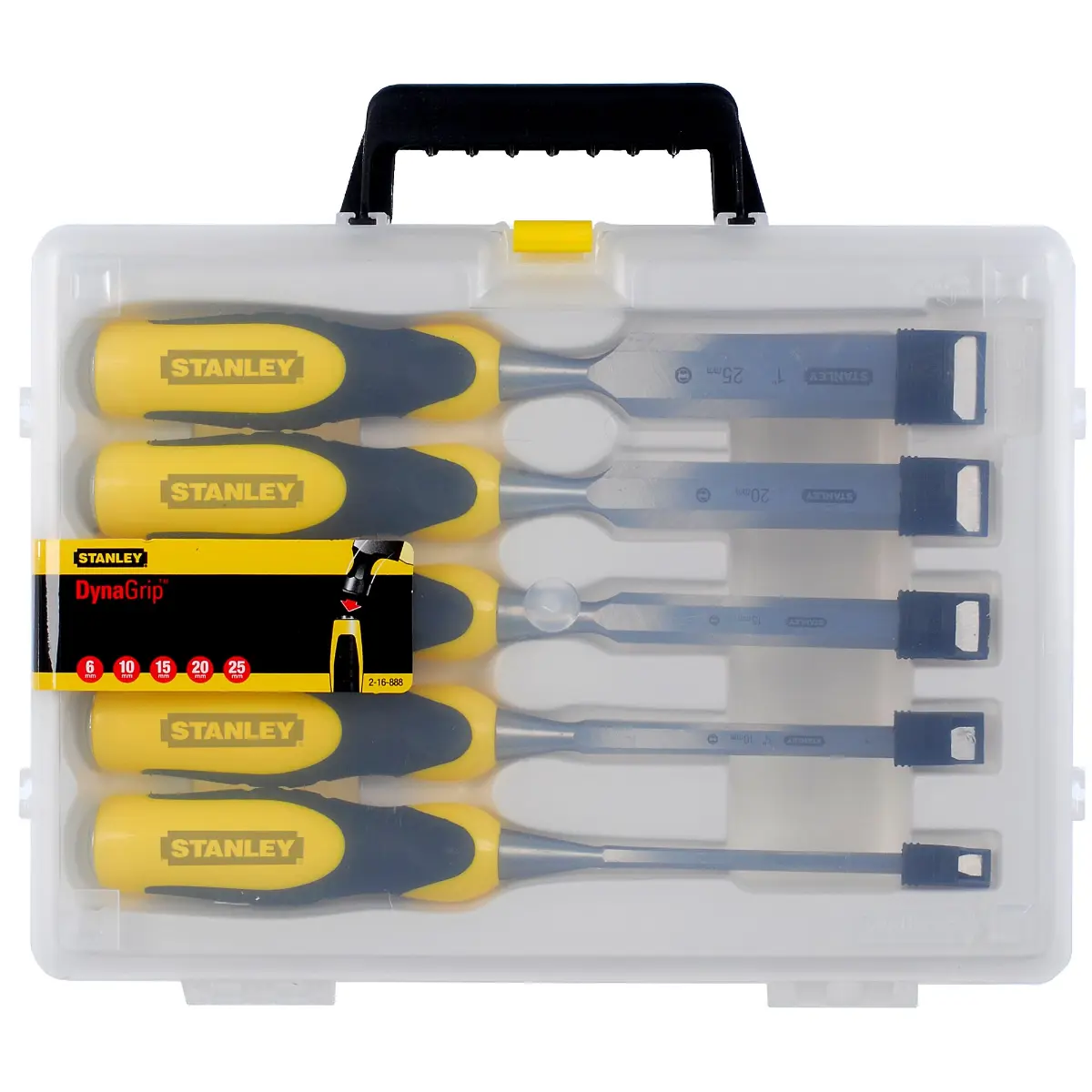 STANLEY Stechbeitel Dynagrip, Kunststoffgriff mit Schlagkappe, Set 5-tlg. 6, 10, 15, 20, 25 mm