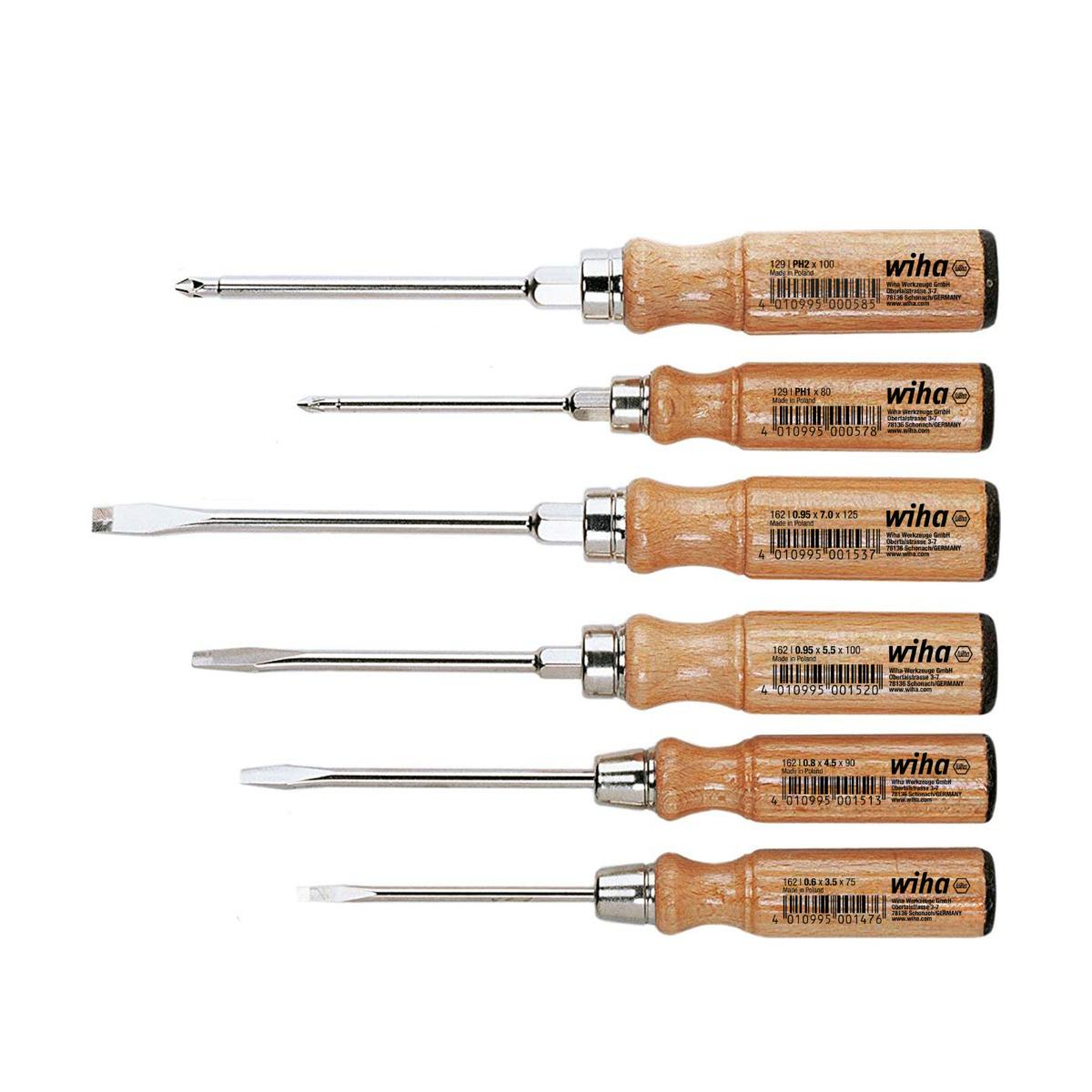 Wiha Holz-Schraubendreher Set Schlitz, Phillips 6-teilges Set