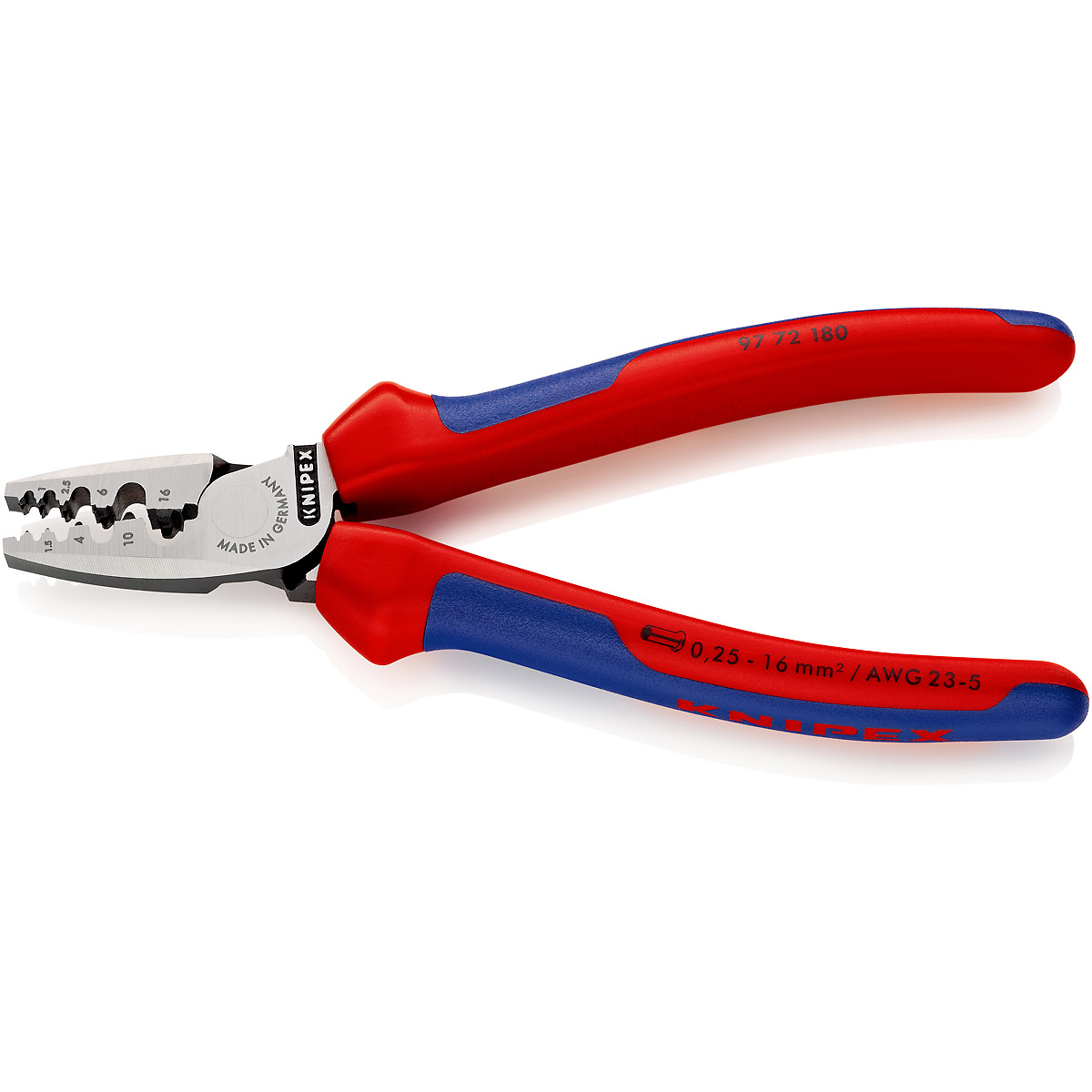 KNIPEX Crimpzange für Aderendhülsen 180 mm mit Mehrkomponenten-Hüllen poliert
