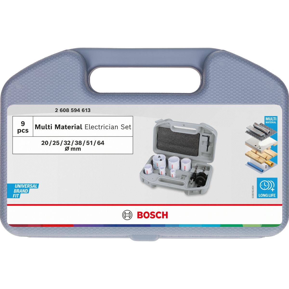 Bosch Multi Material Lochsägen mit Gewinde, 20, 25, 32, 38, 51, 64 x 40 mm, 9-teiliges Set
