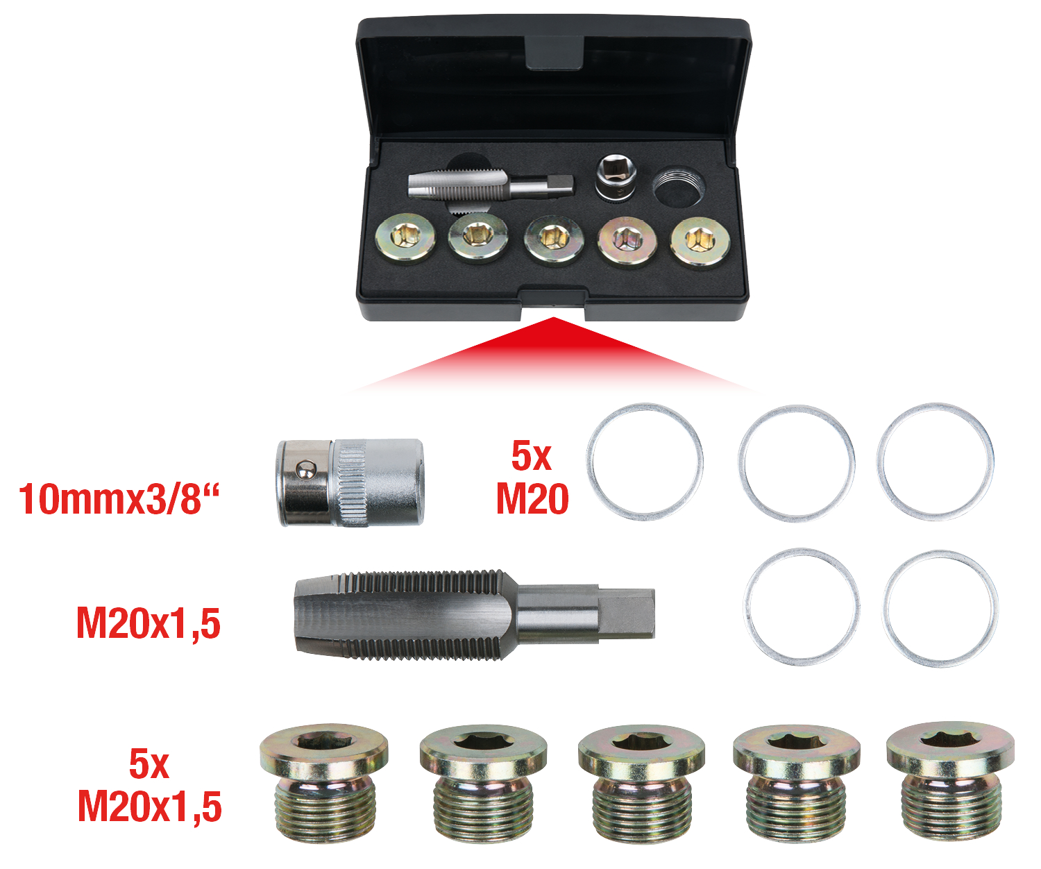 KS Tools Ölablassschrauben-Gewindereparatur-Satz, 12-tlg M20 x 1,5