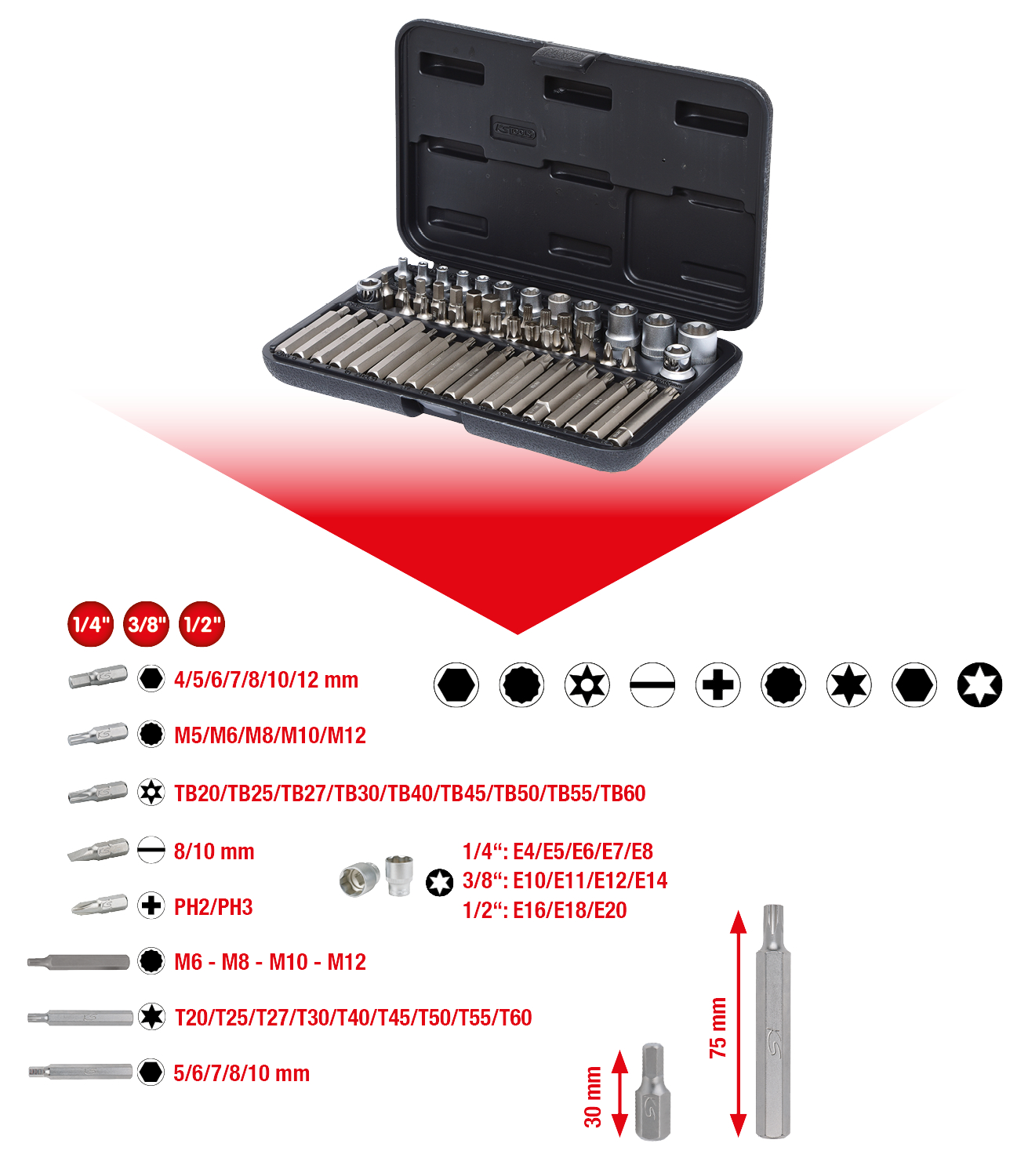 KS Tools 1/4"+3/8"+1/2" Torx-Steckschlüssel- und Bit-Satz, 57-tlg