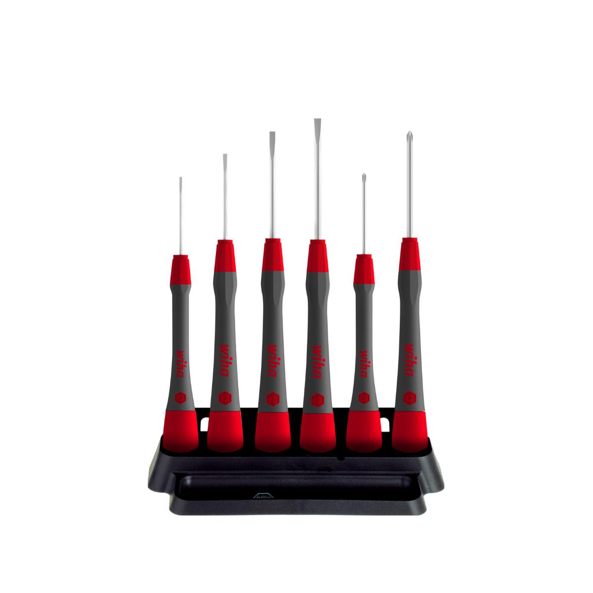 Wiha Feinschraubendreher Set PicoFinish Schlitz, Phillips 7-teilges Set mit Halter