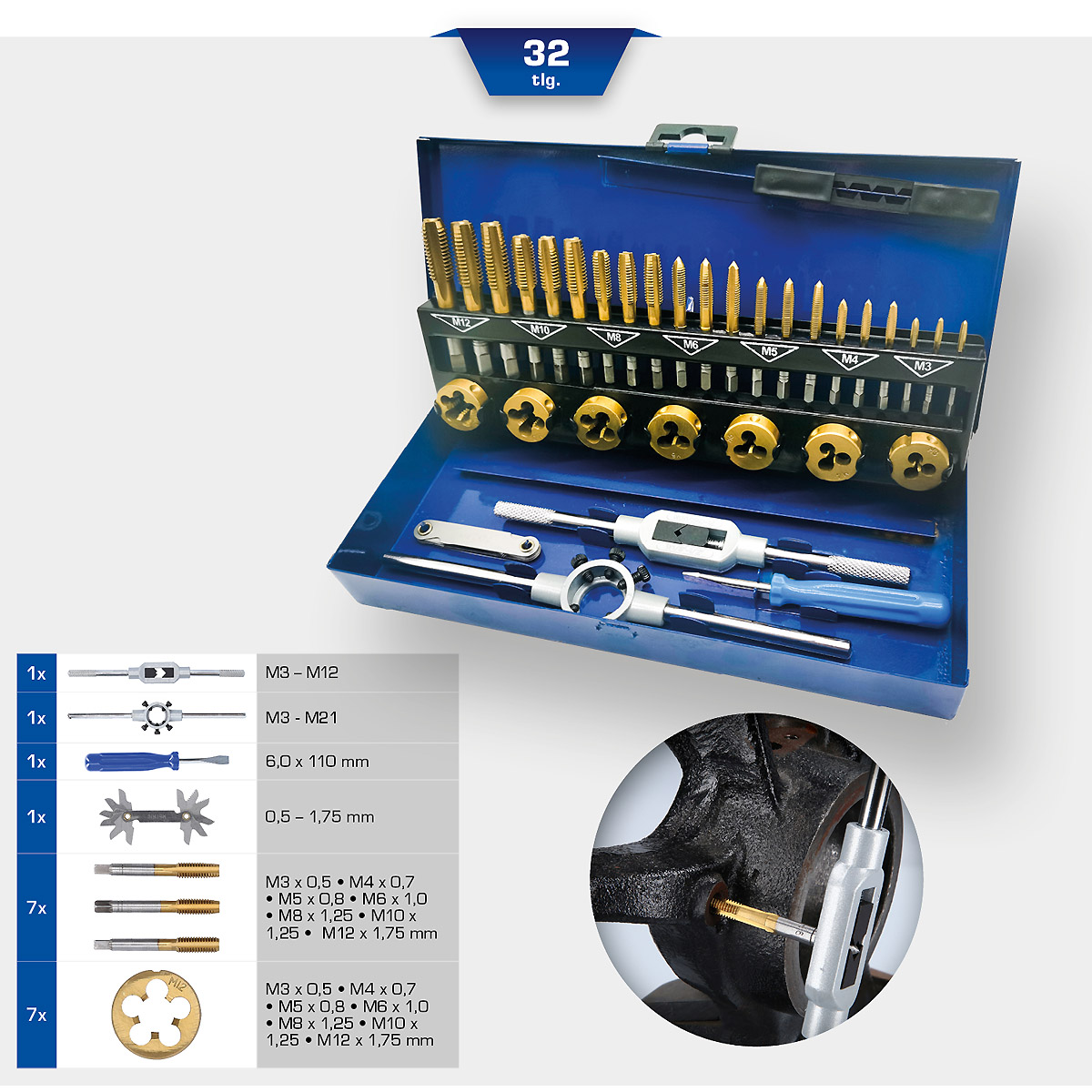 Brilliant Tools TiN Gewindeschneidwerkzeug-Satz, 32-tlg