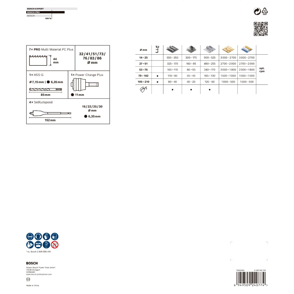 Bosch PRO Multi Material PC Plus Lochsägen ø 32,41,51,73,76,83,86 - 13 teiliges Set