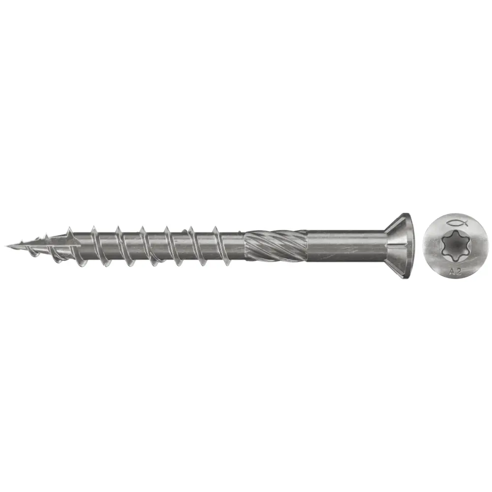Fischer Terrassenschraube 5,0x80 FTS-ST A2P, Flacher Senkkopf TX, A2, Teilgewinde