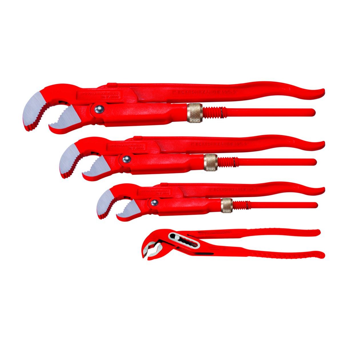 Rothenberger Zangenset: Eckrohrzange 1"+1.1/2"+2", Wasserpumpenzange 10"