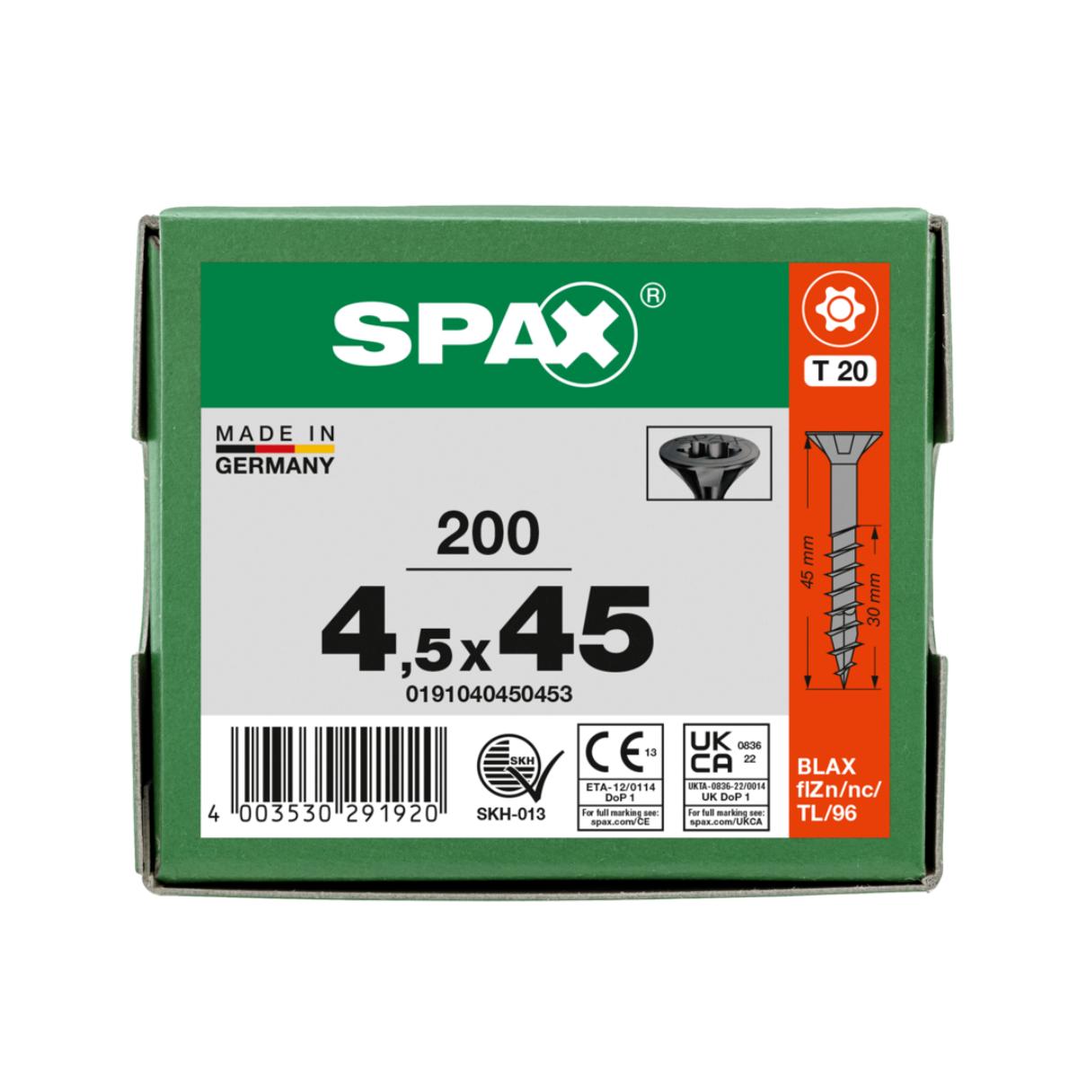 SPAX SENKMULTIKOPF T-STAR PLUS T20 TEILGEWINDE SCHWARZ VERZINKT 200 Stück