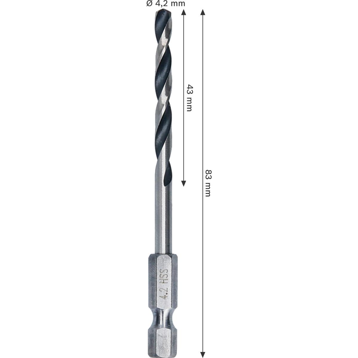 Bosch Metal HSS Spiralbohrer, 4,2 x 43 x 83 mm, HEX 1/4 Schaft