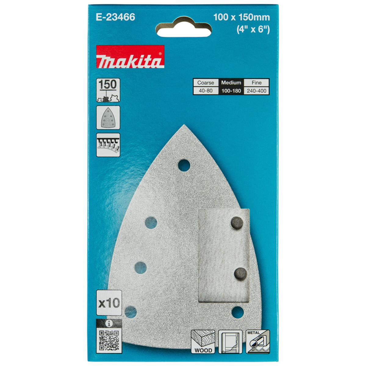 Makita Schleifpapier 100x150mm, Körnung A150,Klett, 7 Loch, 10 Stück