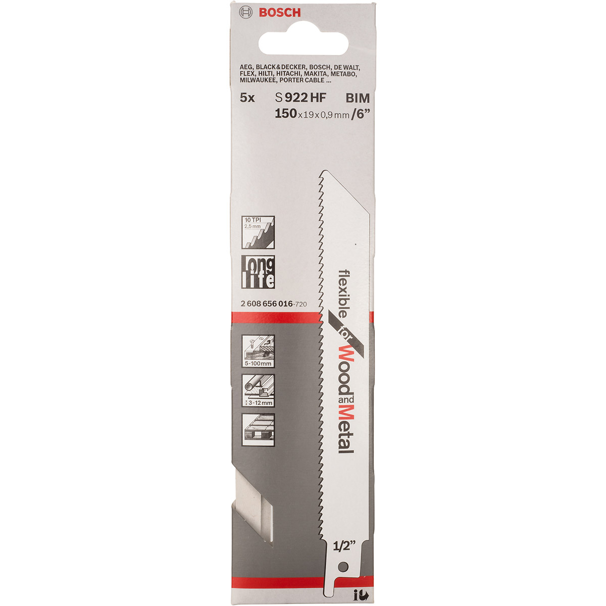 Bosch Säbelsägeblatt S 922 HF, Flexible for Wood and Metal, 150 mm