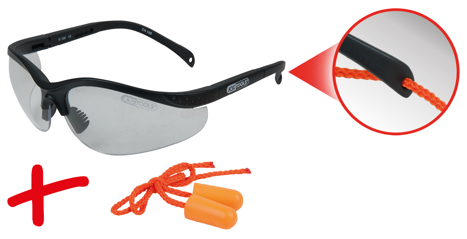 KS Tools Schutzbrille-transparent, mit Ohrstöpsel