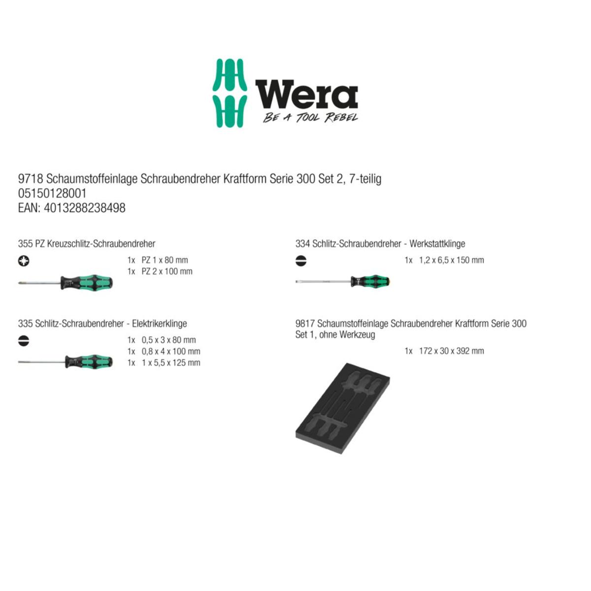 Wera 9718 Schaumstoffeinlage Schraubendreher Kraftform Serie 300 Set 2