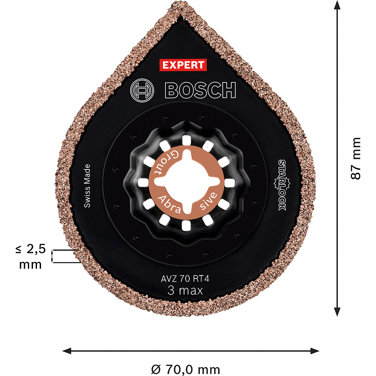 Bosch EXPERT 3 max AVZ 70 RT4 Platte zum Entfernen von Fugen für Multifunktionswerkzeuge, 70 mm