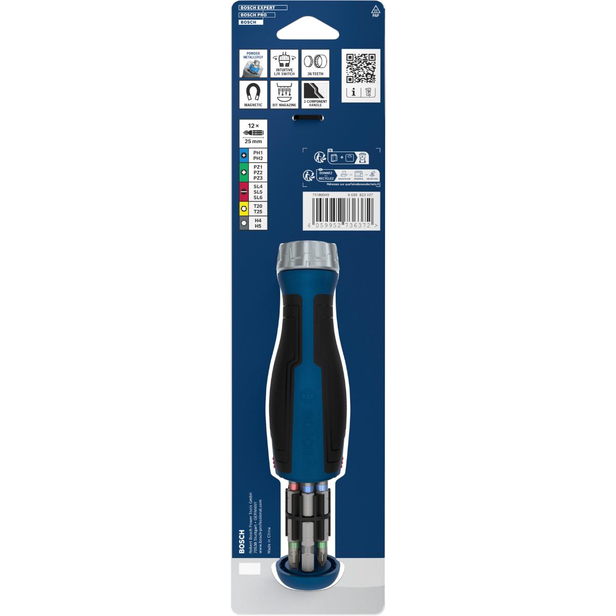 Bosch Bit-Ratschenschraubendreher mit Magazin, 12 Bits