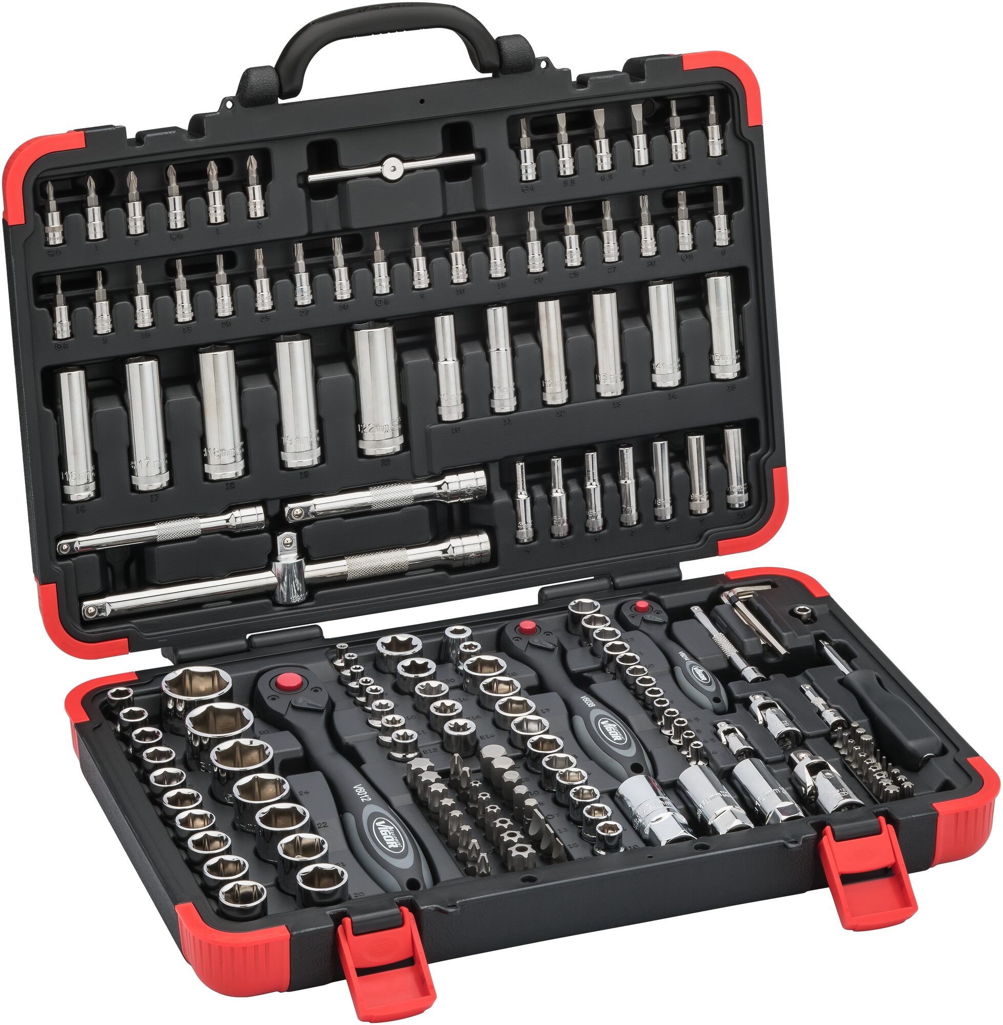 VIGOR Steckschlüssel Satz, V2461N, Sechskant6, 3 (1/4 Zoll), Sechskant8 (5/16 Zoll), Vierkant6, 3 mm