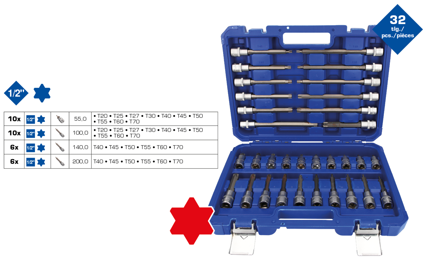 Brilliant Tools 1/2" Steckschlüssel-Satz, 32-tlg, Torx-Profil - BT022532
