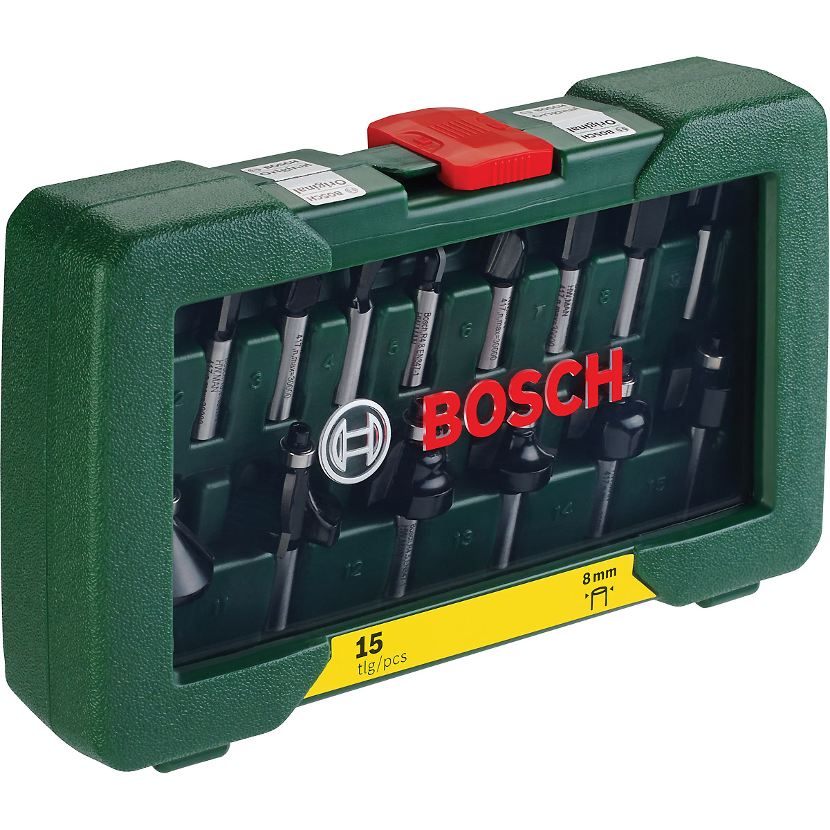 Bosch HM-Fräser-Set mit 8 mm Schaft, 15-teilig