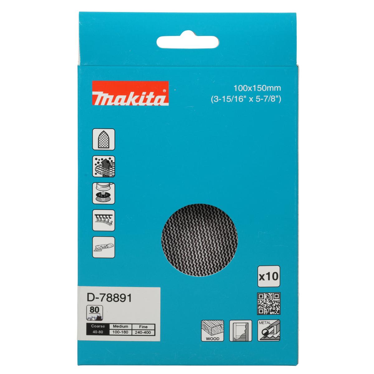 Makita Netzschleifmittel A80 100x150mm, Körnung ,Klett, Gitter, 10 Stück