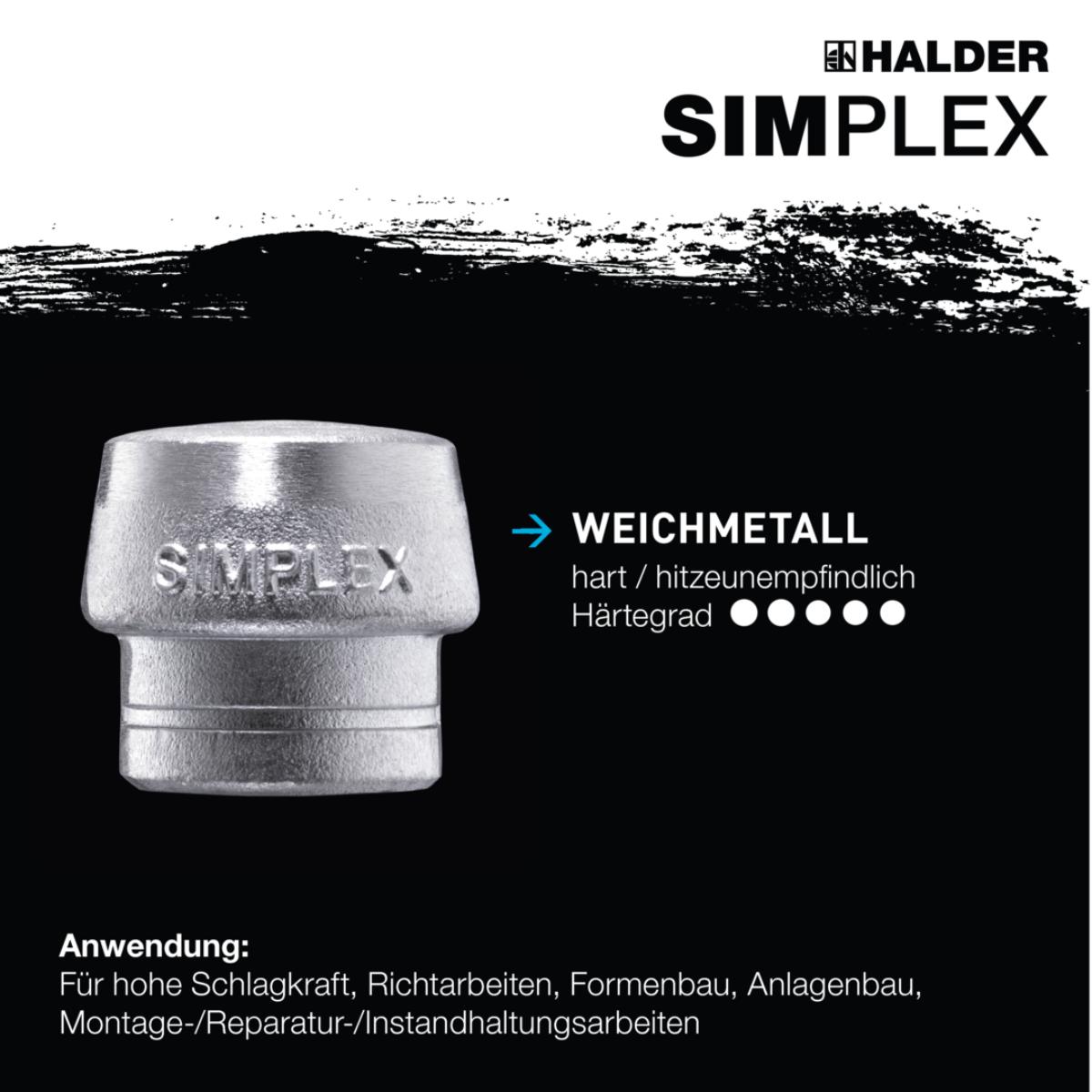 HALDER SIMPLEX - Schonhammer mit TE-Gehäuse und Holzstiel, Nylon / Weichmetall
