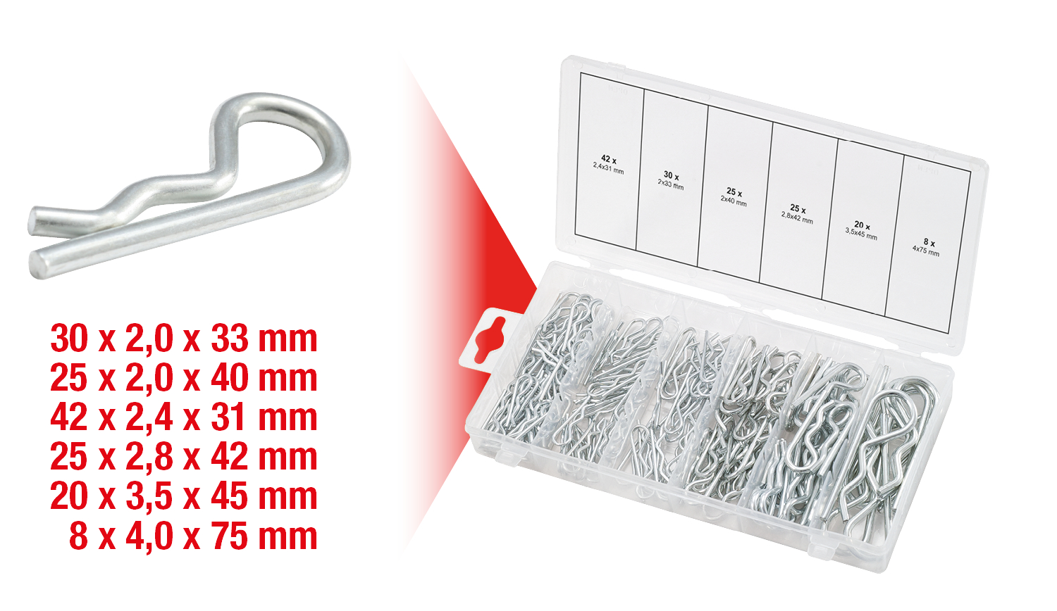 KS Tools Sortiment Federsplinte, 1,8x33 - 3,9x75, 150-tlg