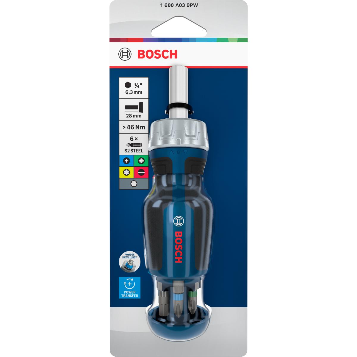 Bosch Stubby-Bit-Ratschenschraubendreher mit Magazin, 6 Bits