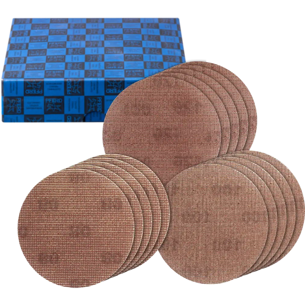 PFERD TOOLS Netz-Klettscheiben Set Grob 15-tlg. 150 A80,100,120 staubarm mit Exzenterschleifer