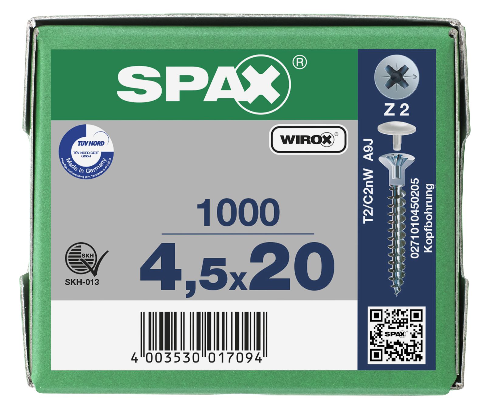 SPAX-S Senkkopf Fräsrippen Kopfbohrung 2,5mm Kreuzschlitz Z2 Vollgewinde WIROX, 1000 Stück