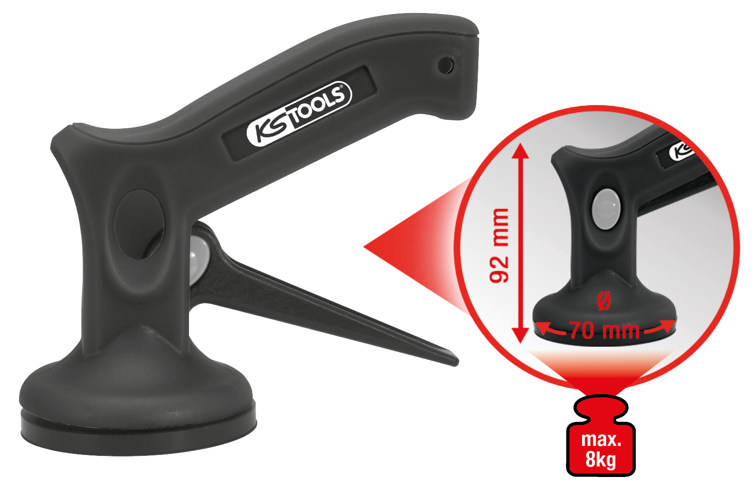 KS Tools Einhand-Mini-Saugheber, 8kg, Ø 70mm