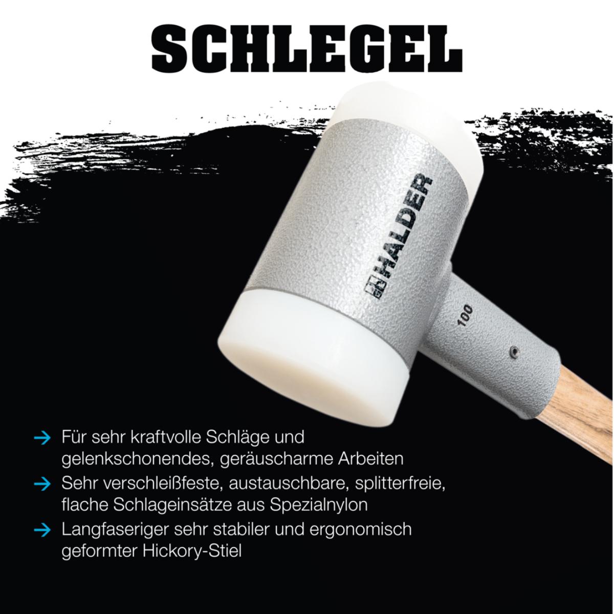 HALDER Schlegel mit schwingungsdämpfendem, ergonomisch geformtem und lackiertem Hickorystiel