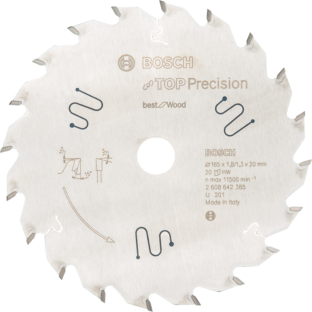 Bosch Kreissägeblatt Top Precision Best for Wood, 165 x 20 x 1,8mm, 20 Zähne