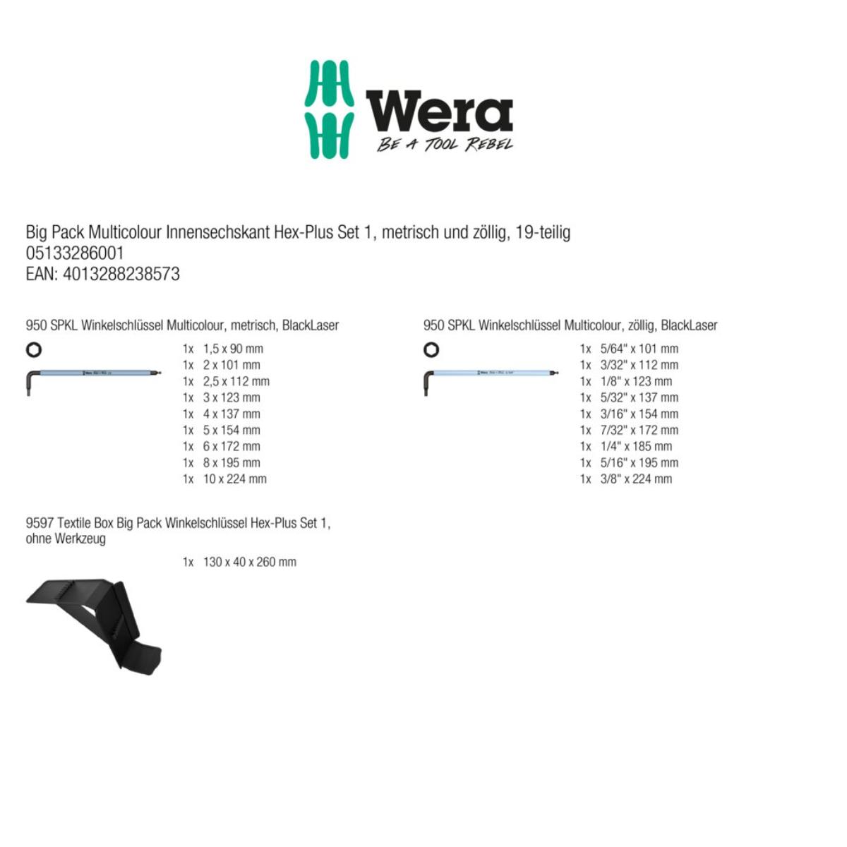Wera Big Pack Multicolour Innensechskant Hex-Plus Set 1, metrisch und zöllig