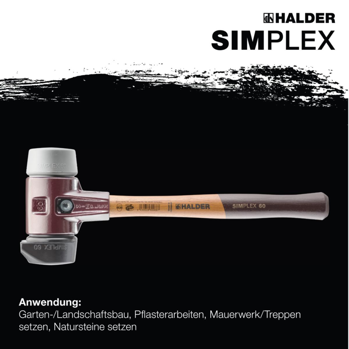 HALDER SIMPLEX - Schonhammer mit TE-Gehäuse und Holzstiel, Gummikomposition mit Standfuss / TPE-mid