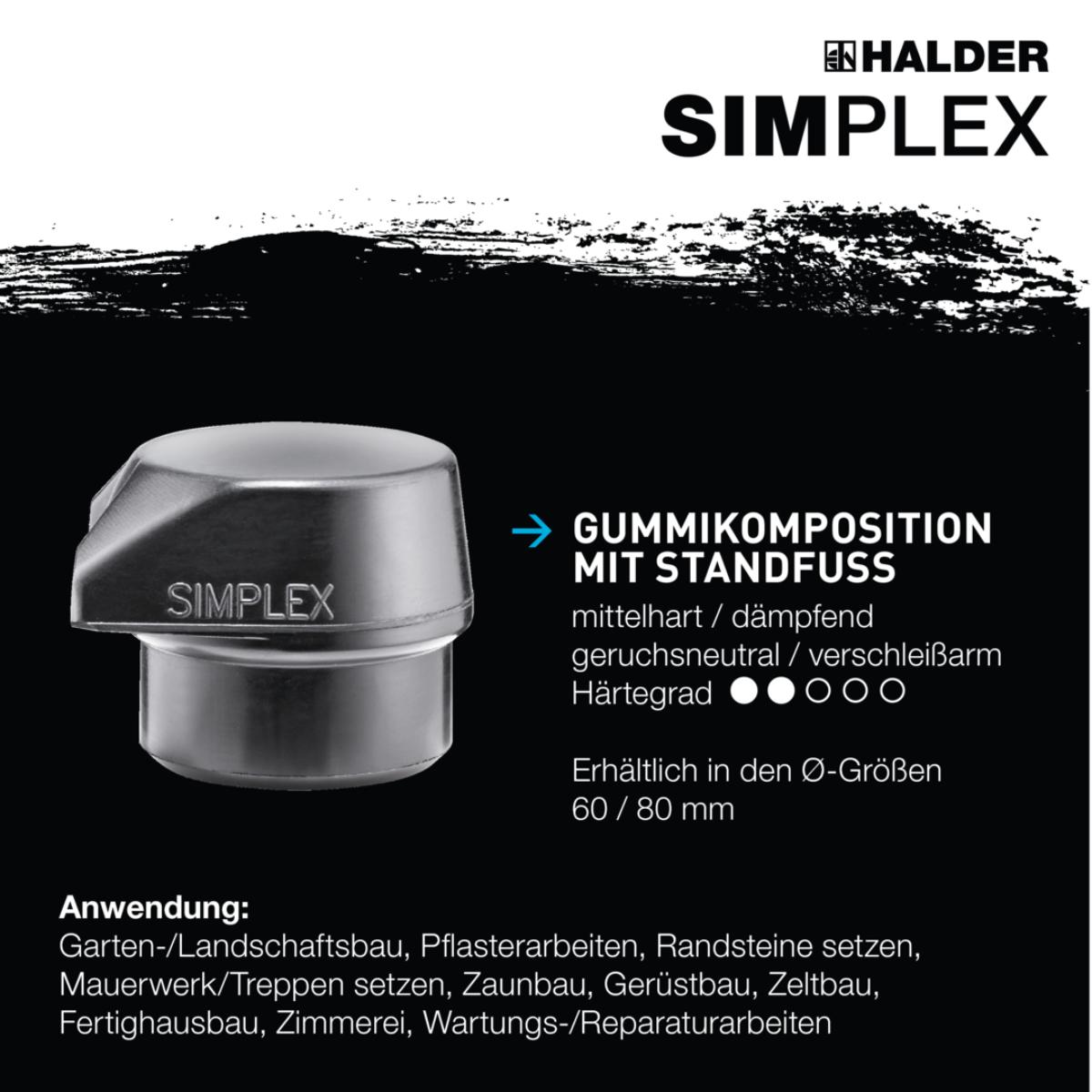 HALDER SIMPLEX - Vorschlaghammer mit TE-Gehäuse und Holzstiel, Gummikomposition mit Standfuss