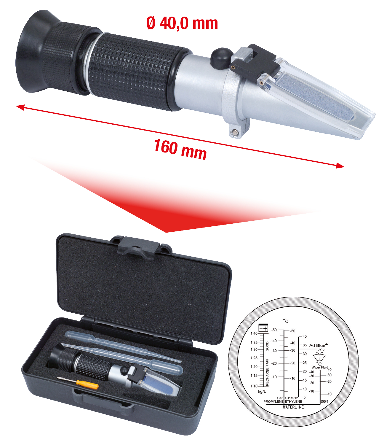 KS Tools Refraktometer - optisches Prüfgerät für Batterieflüssigkeit, Frostschutzmittel und AdBlue®-