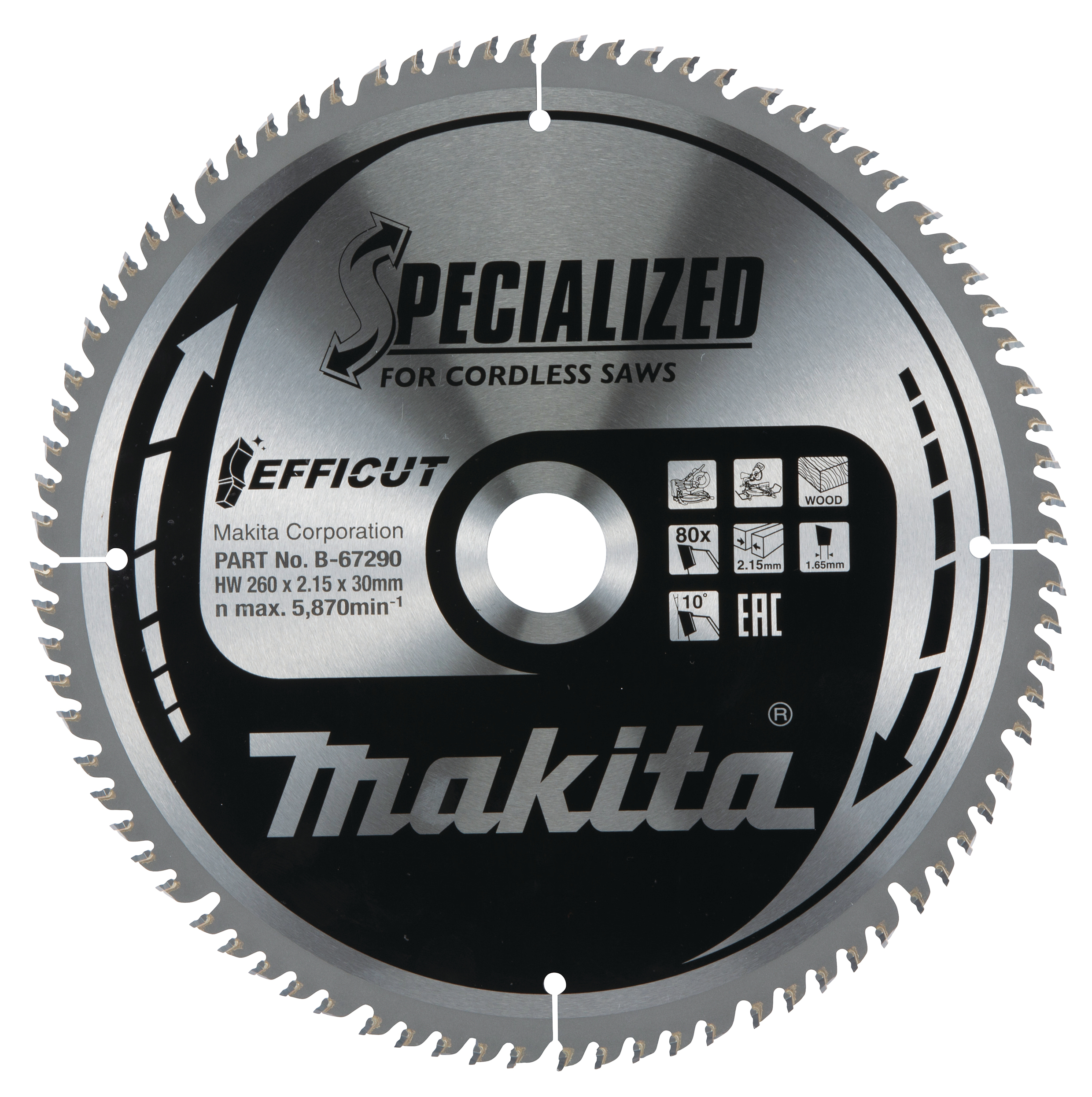 Makita Sägeblatt 260x2,15x30, 80Z EFFICUT, Holz - B-67290
