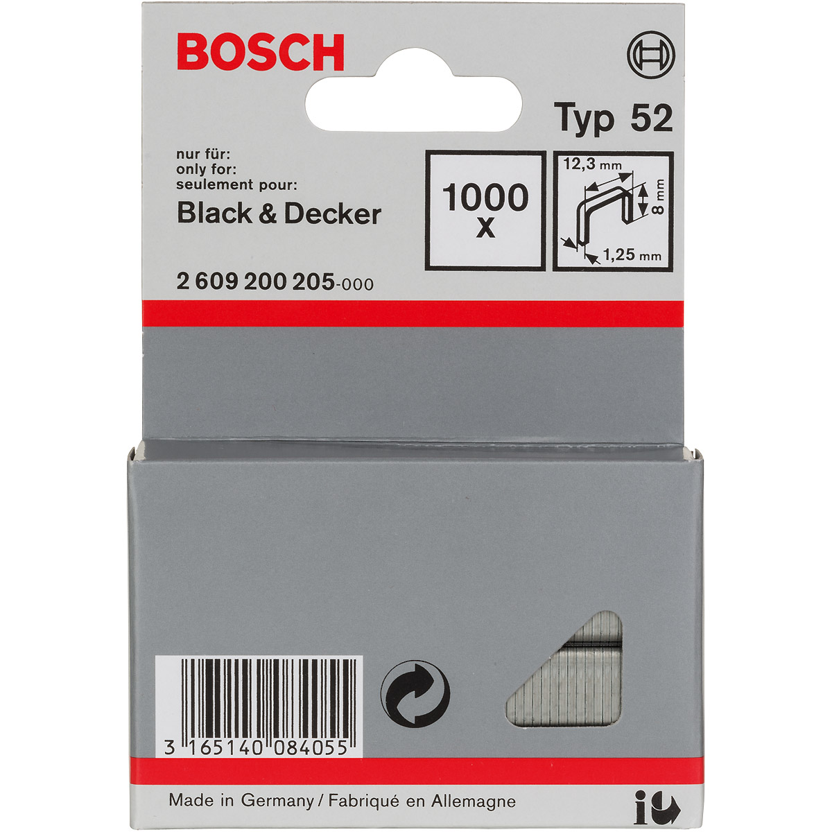 Bosch Flachdrahtklammer Typ 52, 12,3 x 1,25 x 8mm