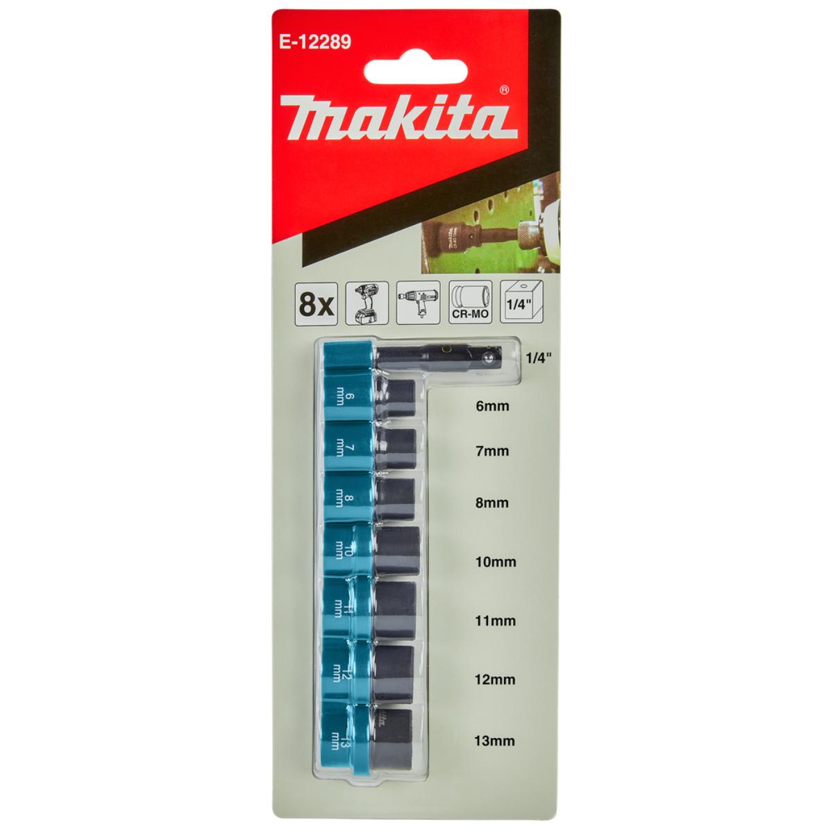 Makita Schlagnuss-Set 8-teilig - 1/4 Zoll-4-kant - E-12289