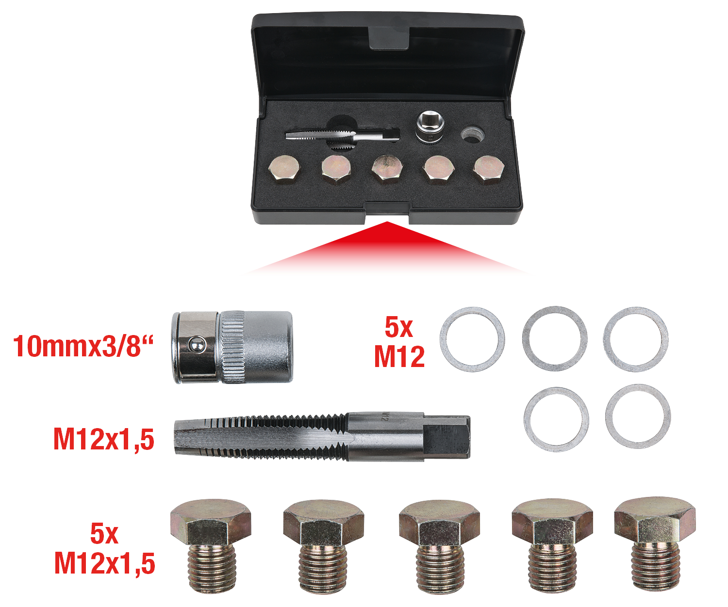 KS Tools Ölablassschrauben-Gewindereparatur-Satz, 12-tlg M12 x 1,5
