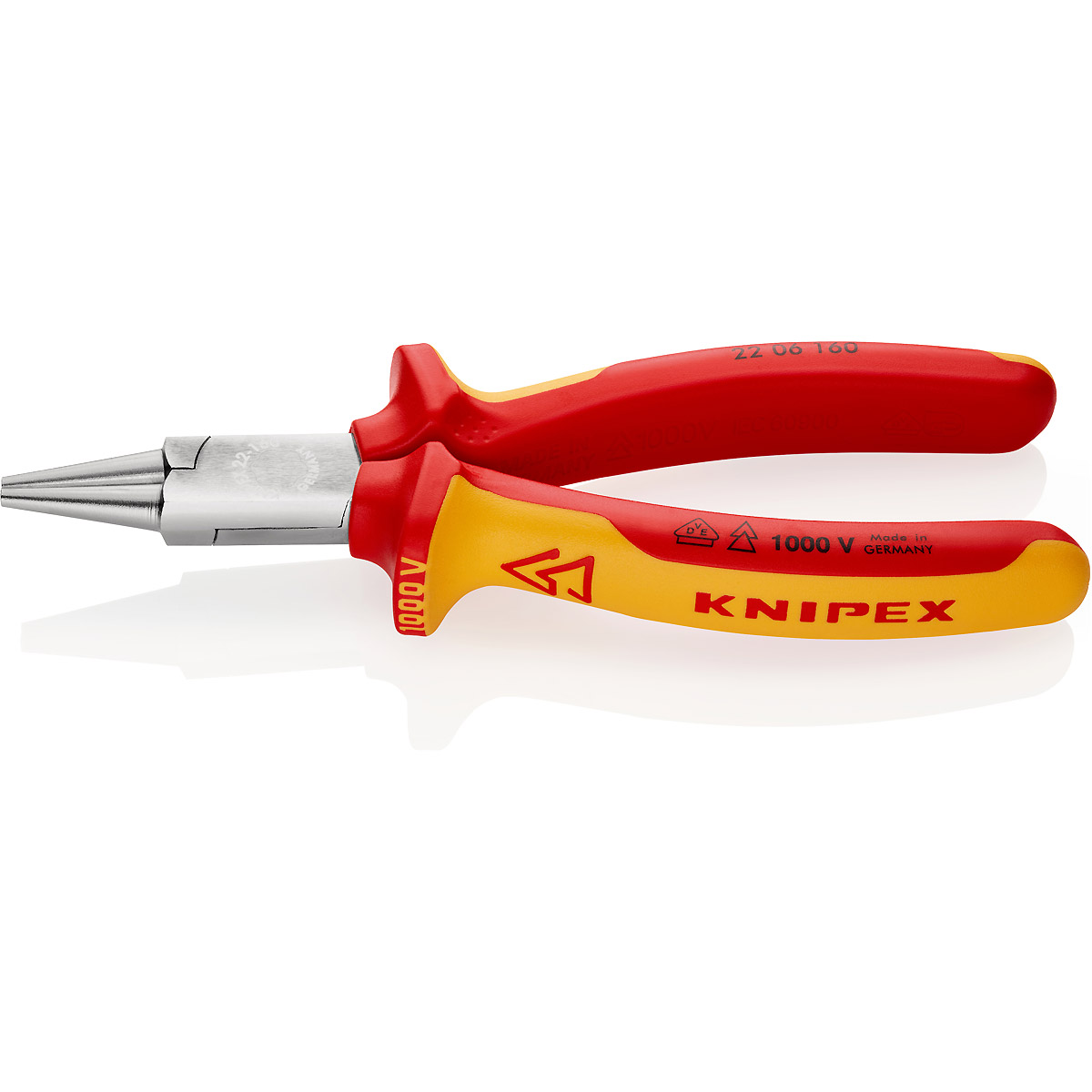 KNIPEX Rundzange 160 mm verchromt isoliert mit Mehrkomponenten-Hüllen, VDE-geprüft