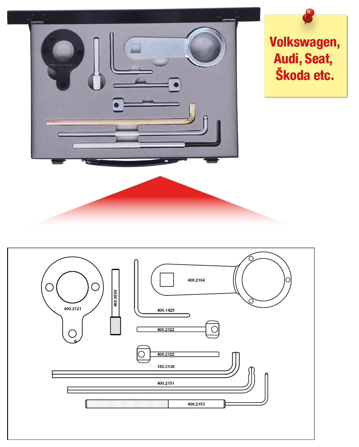 KS Tools Motoreinstell-Werkzeug-Satz für VAG, 9-tlg, Audi, Seat, Škoda, Volkswagen