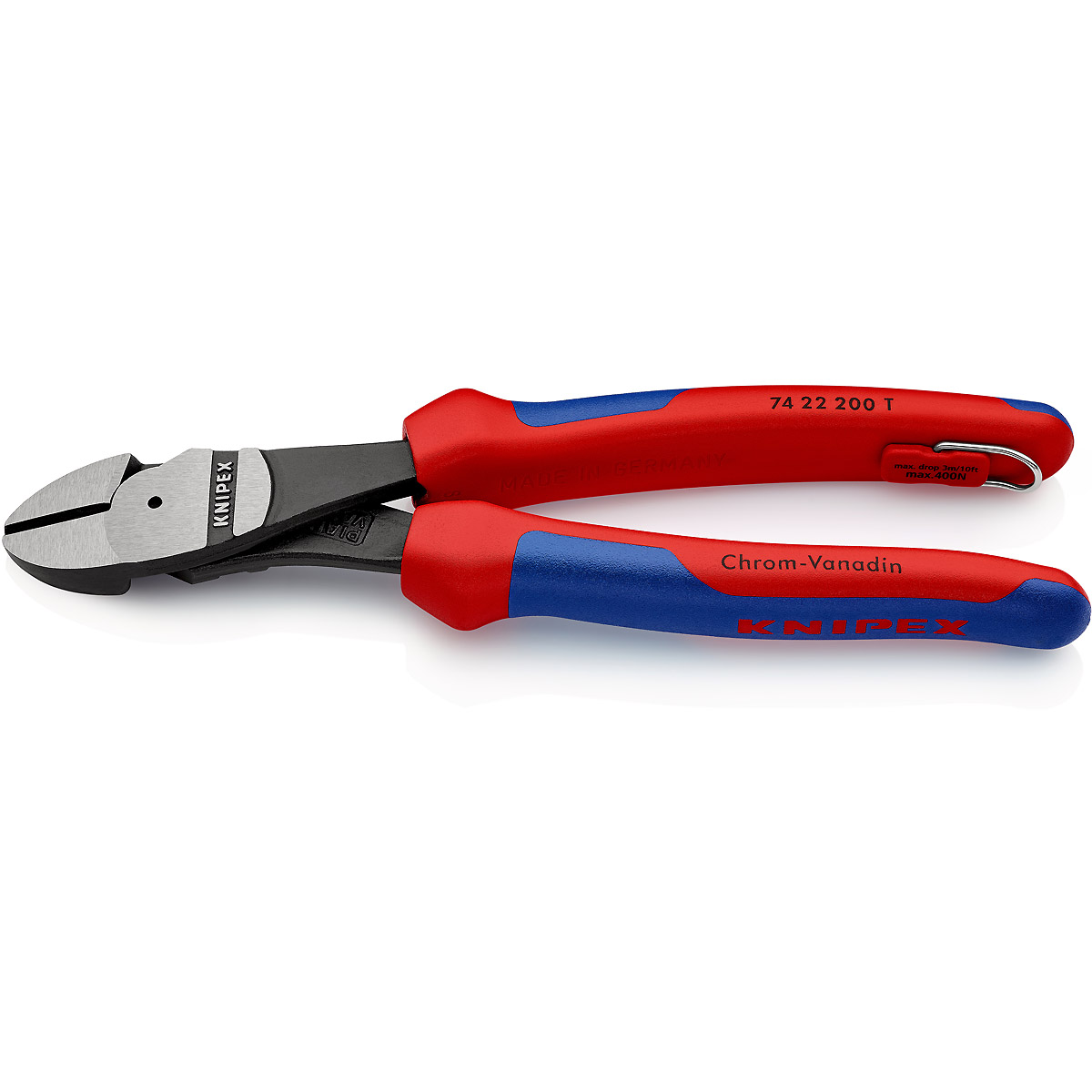 KNIPEX Kraft-Seitenschneider mit Befestigungsöse atramentiert angewinkelt