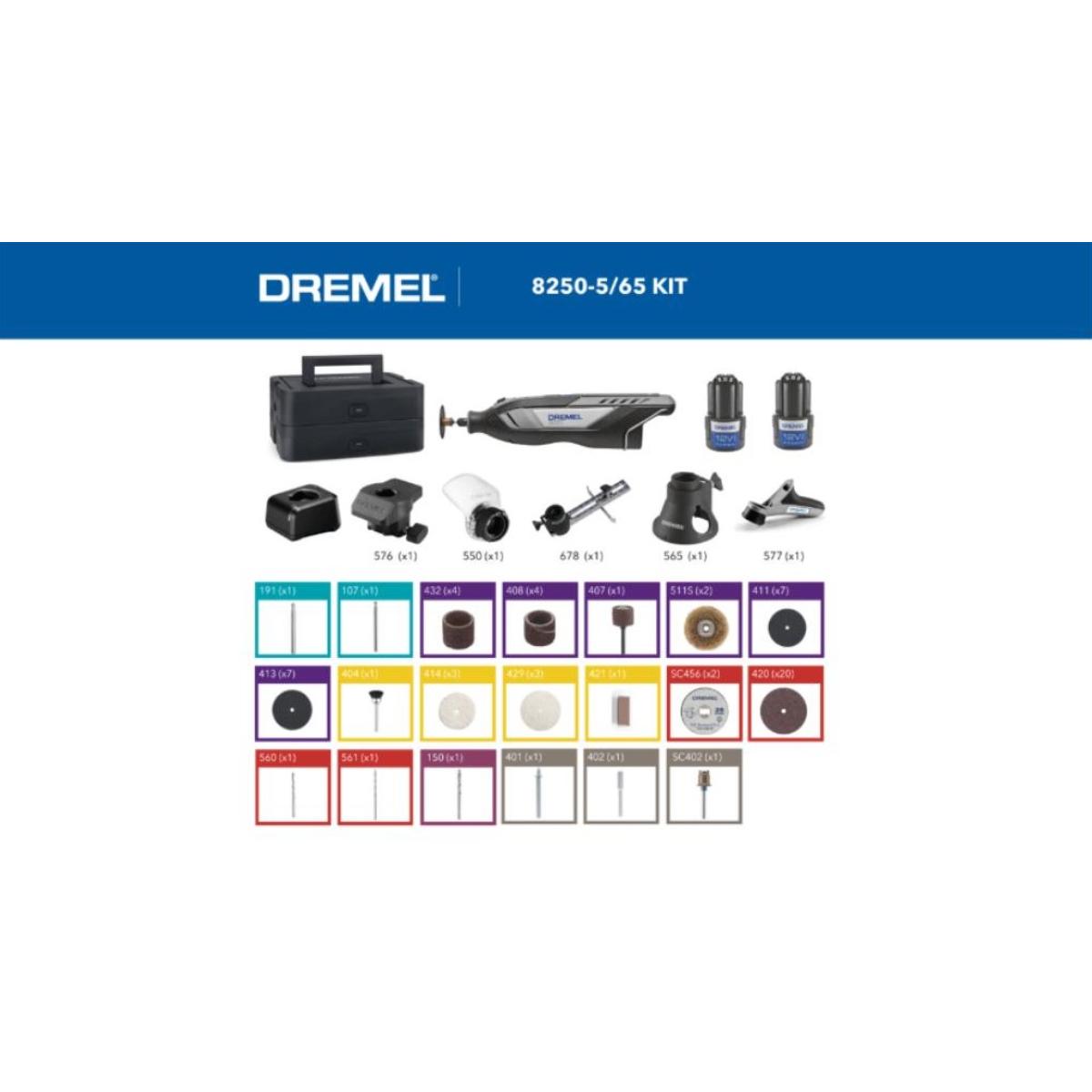 DREMEL 8250, Kabelgebundenes Multifunktionswerkzeug, 65 Zubehöre, 5 Aufsätze