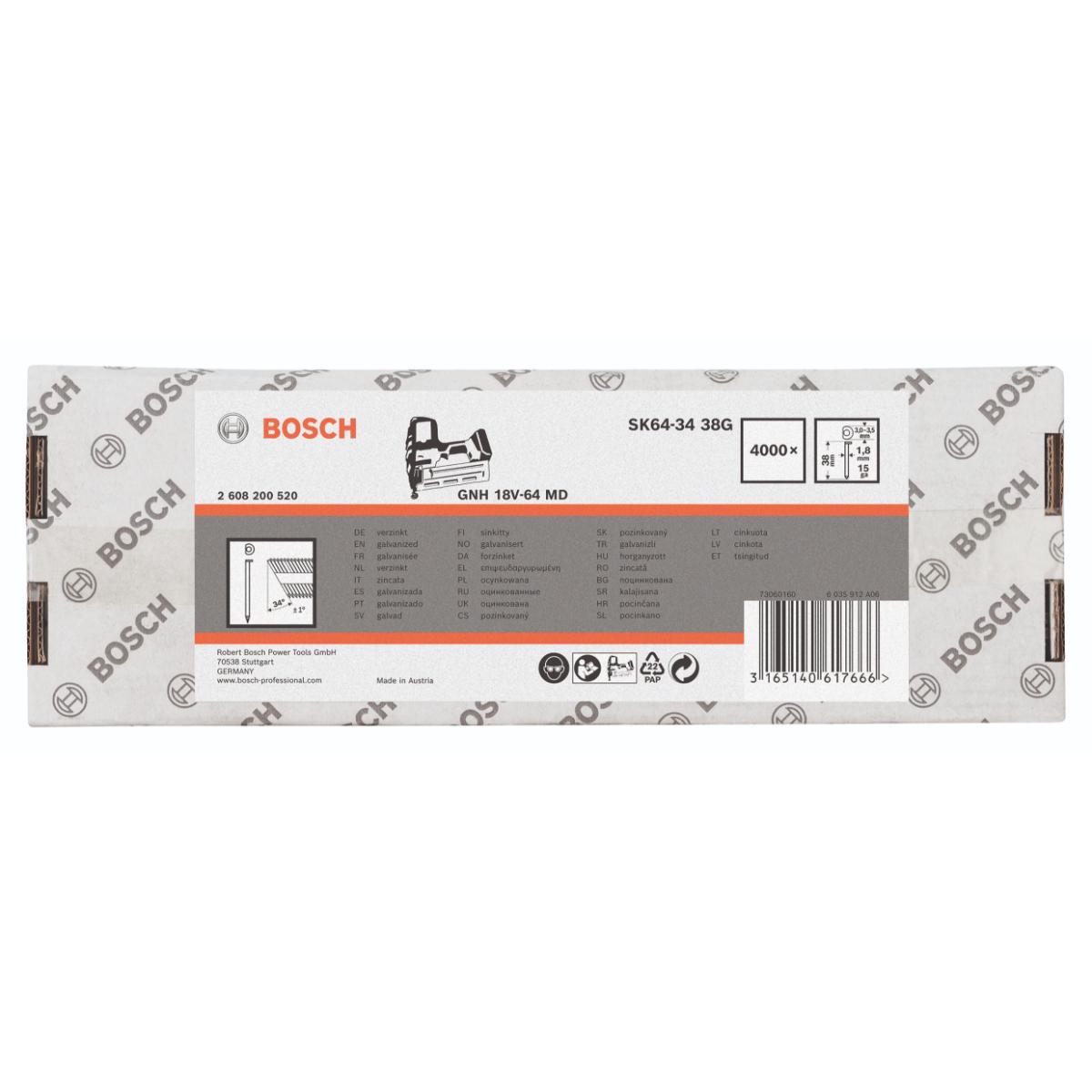 Bosch 34° 1.8/15g  DA Stauchnagelkopf SK64-34, glatt, verzinkt
