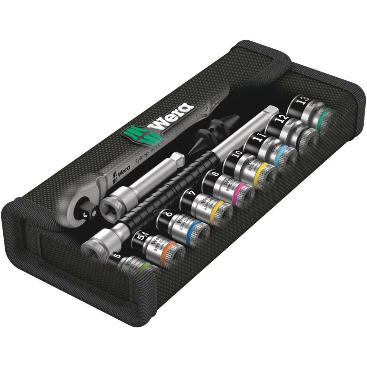 Wera 8100 SA 12 HF Zyklop Metal-Knarrensatz, Umschalthebel, 1/4"-Antrieb, metrisch, 13-teilig